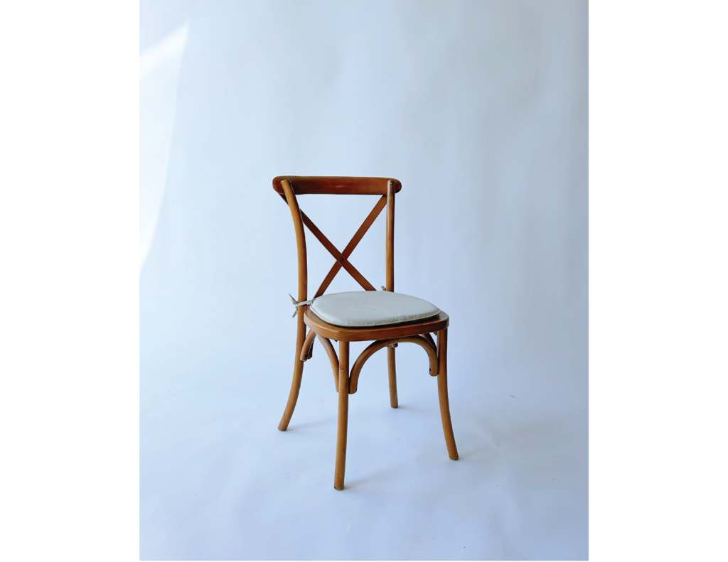 Light Brown Wood Chair with Cushion - Event Rental